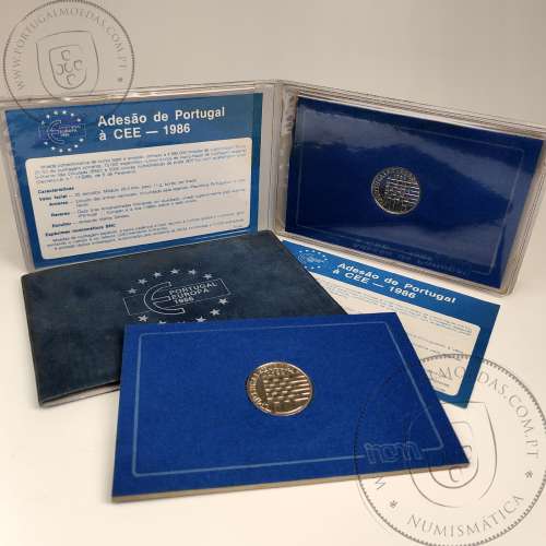 BNC, 25$00 1986 PORTUGAL EUROPA C.E.E. Cuproníquel, Carteira com moeda BNC 25$00 Adesão de Portugal à CEE, World Coins KM635 A
