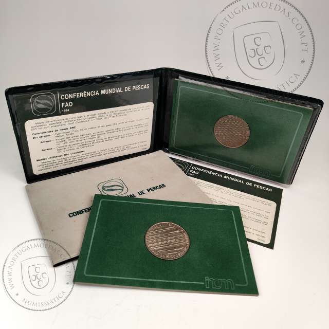BNC, 250$00 1984 FAO Conferência Mundial de Pescas em cuproníquel, Carteira moeda BNC 250 Escudos 1984 FAO - Pescas, KM626 A