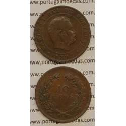10 REIS BRONZE 1892-A "PARIS" (BC+) - D. CARLOS I