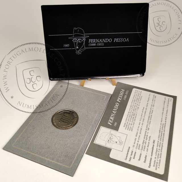 Portugal, BNC wallet of 100 Escudos 1985 Fernando Pessoa Copper-nickel BNC of Poet Fernando Pessoa, with wallet, KM 628 A