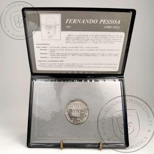 Carteira BNC, 100 Escudos 1985 Fernando Pessoa, cuproníquel, Carteira com moeda BNC de 100$00 Poeta Fernando Pessoa, KM628 C