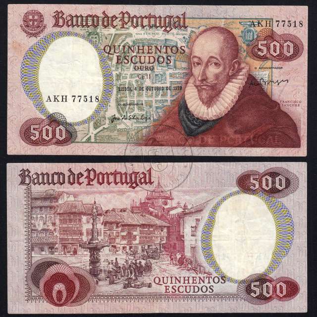 500 Escudos 1979 Francisco Sanches 04/10/1979, 500$00 Five hundred Escudos 04/10/1979 Plate:11 Banco de Portugal, (C), Pick 177