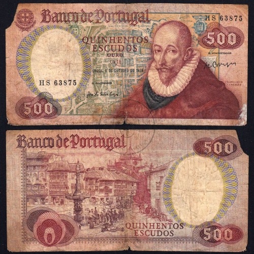 500 Escudos 1979 Francisco Sanches 04/10/1979, 500$00 Quinhentos Escudos 04/10/1979 Chapa:11 Banco de Portugal, (MC), Pick 177