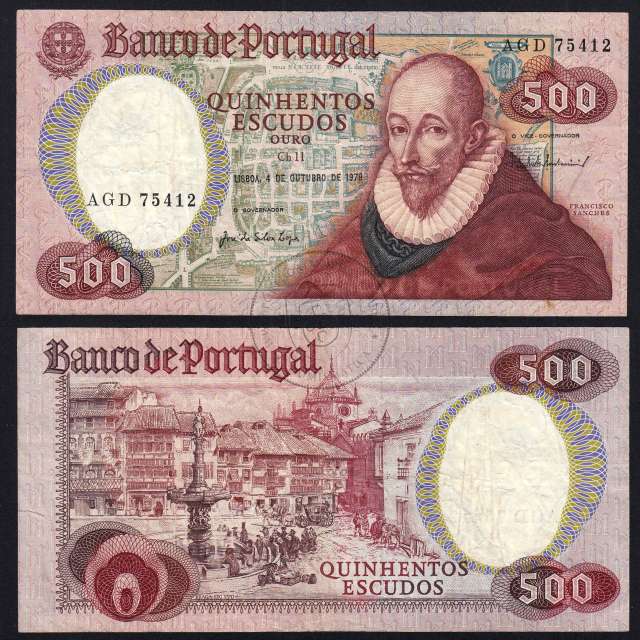 500 Escudos 1979 Francisco Sanches 04/10/1979, 500$00 Quinhentos Escudos 04/10/1979 Chapa:11 Banco de Portugal, (C), Pick 177