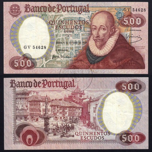500 Escudos 1979 Francisco Sanches 04/10/1979, 500$00 Quinhentos Escudos 04/10/1979 Chapa:11 Banco de Portugal, (C), Pick 177