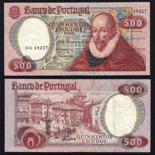 500 Escudos 1979 Francisco Sanches 04/10/1979, 500$00 Quinhentos Escudos 04/10/1979 Chapa:11 Banco de Portugal, (C), Pick 177