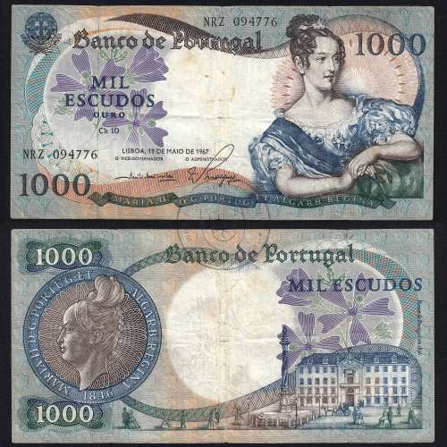 Nota de 1000 Escudos 1967 D.Maria II, 1000$00 19/05/1967 Chapa: 10 - Banco de Portugal (Circulada)