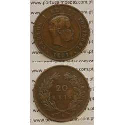 20 REIS BRONZE 1891-A "PARIS" (MBC+) - D. CARLOS I