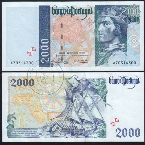 Nota de 2000 Escudos 1996 Bartolomeu Dias, 2000$00 01/02/1996 Chapa: 2 - Banco de Portugal (Pouco Circulada)