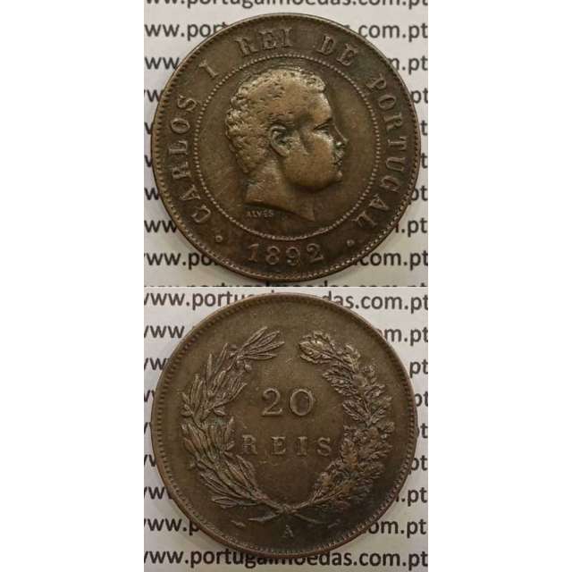 20 REIS BRONZE 1892-A "PARIS" (MBC+) - D. CARLOS I