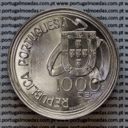 Portugal, silver coin of 1000 Escudos 1994 Treaty of Tordesillas, silver coin of 1000$00 1994, World Coins Portugal KM675 b