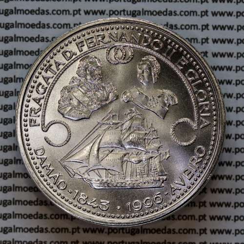 Portugal, silver coin of 1000 Escudos 1996  Frigate D. Fernando II and Glória, World Coins Portugal KM 688 a