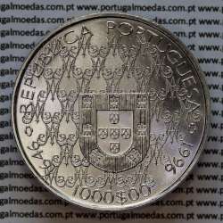 Portugal, silver coin of 1000 Escudos 1996 Lady of Conception, silver coin of 1000$00 1996, World Coins Portugal KM721