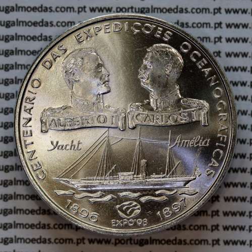 Portugal, silver coin of 1000 Escudos 1997 100th Anniversary of Oceanographic Expeditions, World Coins Portugal KM 695 a