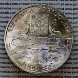 Portugal, silver coin of 1000 Escudos 1997 100th Anniversary of Oceanographic Expeditions, World Coins Portugal KM 695 b