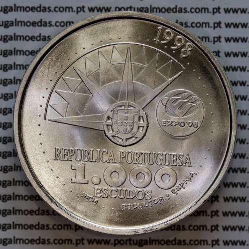 1000 Escudos 1998 Ano Internacional dos Oceanos, EXPO`98, moeda em prata de 1000$00 1998 Ano Internacional dos Oceanos, KM 707b