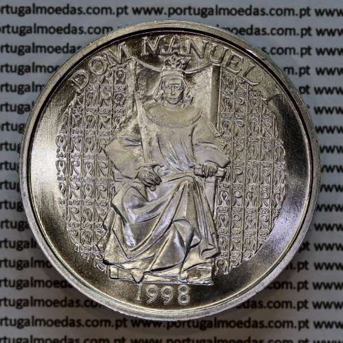 Portugal, silver coin of 1000 Escudos 1998 Dom Manuel I, 1000$00 1998 Dom Manuel I, World Coins Portugal KM 713a