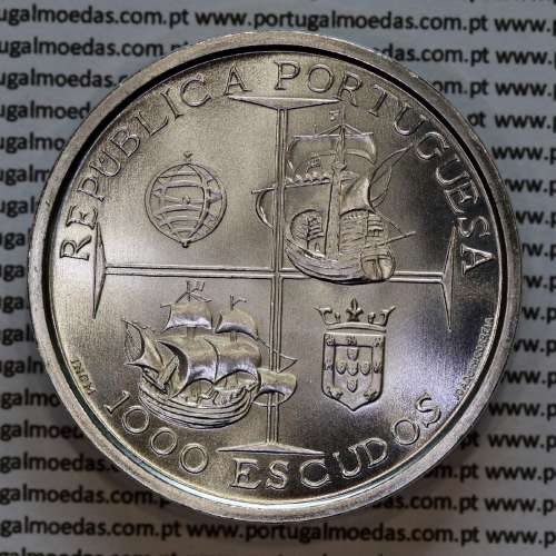 Portugal, silver coin of 1000 Escudos 1998 Dom Manuel I, 1000$00 1998 Dom Manuel I, World Coins Portugal KM 713b