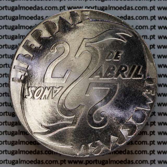 1000 Escudos 1999 25 de Abril - 25 Anos, moeda prata 1000$00 1999 25 de Abril, World Coins Portugal KM 715a