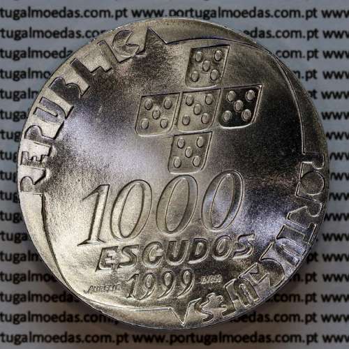 1000 Escudos 1999 25 de Abril - 25 Anos, moeda prata 1000$00 1999 25 de Abril, World Coins Portugal KM 715b