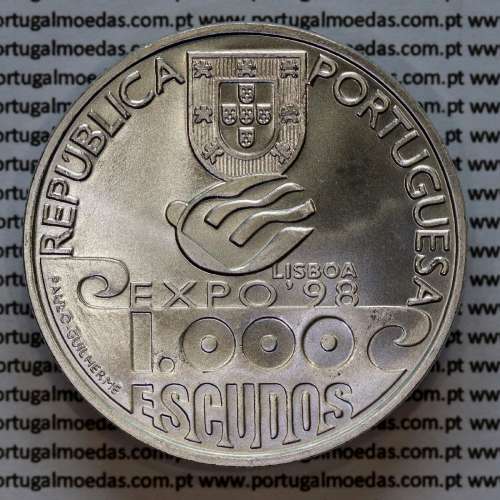 1000 Escudos 1999 Milénio do Atlântico, EXPO`98, moeda prata 1000$00 1999 Milénio do Atlântico, World Coins KM 721b