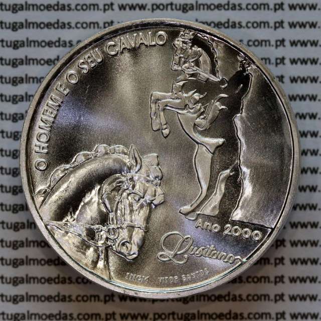 1000 Escudos 2000 O Homem e o Seu Cavalo, IV série Ibero-americana, moeda prata 1000$00 2000,  World Coins Portugal KM727a