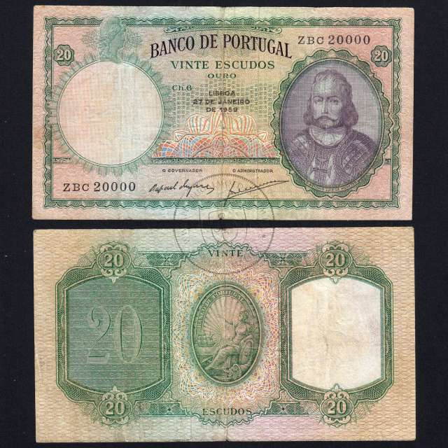 Nota de 20 Escudos 1959 D.António Luiz de Menezes, 20$00 27/01/1959 Chapa: 6 - Banco de Portugal (Circulada)