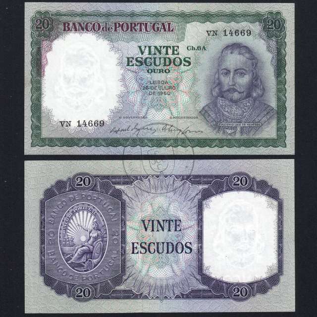 Nota de 20 Escudos 1960 D.António Luiz de Menezes, 20$00 26/07/1960 Chapa: 6A - Banco de Portugal (QNC)