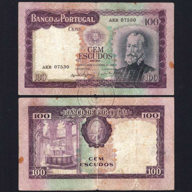 Nota de 100 Escudos 1961 Pedro Nunes, 100$00 19/12/1961 Chapa: 6A - Banco de Portugal (Muito Circulada)