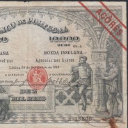 Azores-Banknote of 10.000 Reis 1910, 10000 Reis 09/30/1910 Plate 4, Bank of Portugal, (Circulated), Pick 108