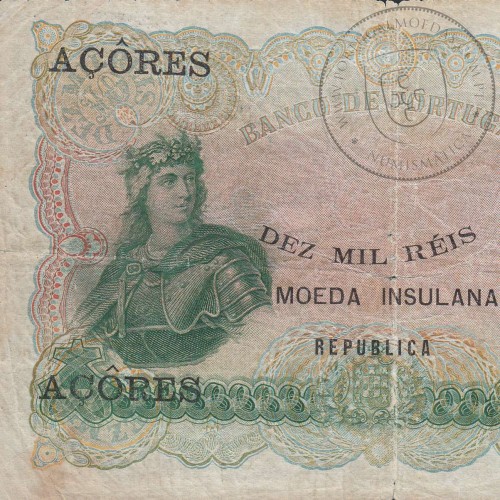 Azores-Banknote of 10.000 Reis 1910, 10000 Reis 09/30/1910 Plate 4, Bank of Portugal, (Circulated), Pick 108