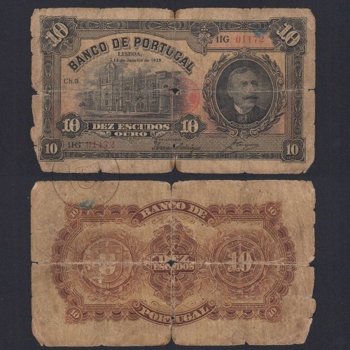 Nota de 10 Escudos 1925 Eça de Queiroz, 10$00 13/01/1925 Chapa: 3 - Banco de Portugal (Muito Circulada)