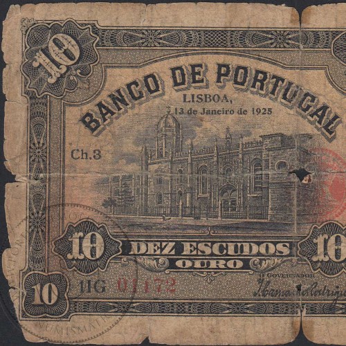 Nota de 10 Escudos 1925 Eça de Queiroz, 10$00 13/01/1925 Chapa: 3 - Banco de Portugal (Muito Circulada)