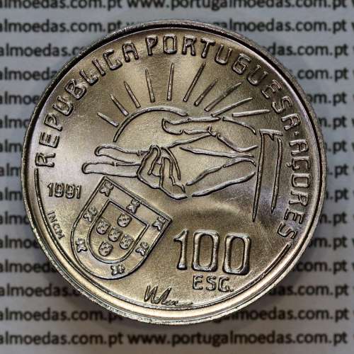 100 Escudos 1991 Antero de Quental 1842 - 1891, moeda cuproníquel 100$00 1991 Antero de Quental, W. Coins Portugal KM 664 b