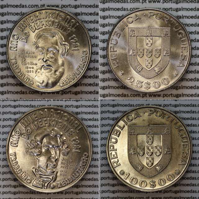 Portugal, Set copper-nickel coins, 25 Escudos and 100 Escudos 1981 of International Year of Disabled People, KM624 and KM625