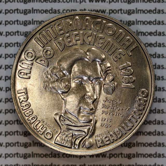 100 Escudos 1981 Ano Internacional do Deficiente 1981, 100$00 cuproníquel 1981 Jacob Rodrigues Pereira 1715-1780, KM 625a