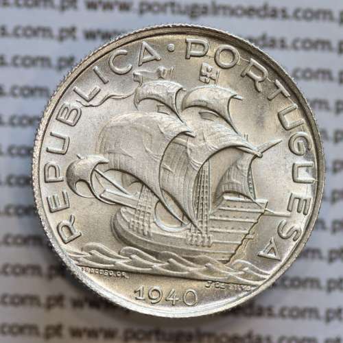 5 escudos 1940 prata, 5$00 1940 prata da República Portuguesa, (Soberba), World Coins Portugal KM 581