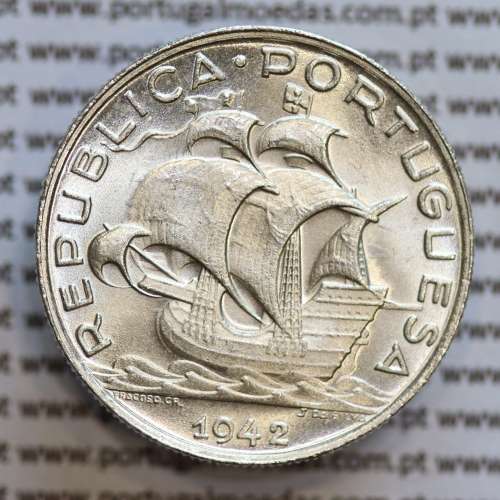 5 escudos 1942 prata, 5$00 1942 prata da República Portuguesa, (Soberba), World Coins Portugal KM 581
