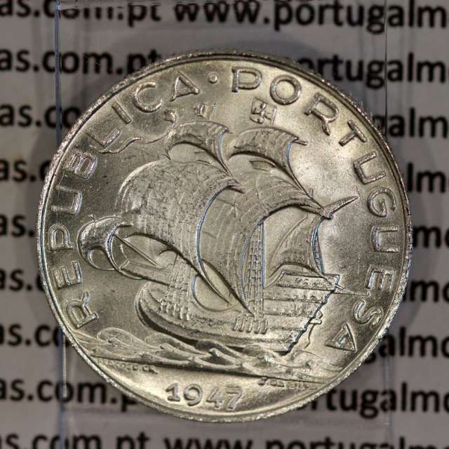 Portugal, silver coin of 5 Escudos 1947, 5$00 1947 silver coin of the Portuguese Republic, (UNC), World Coins Portugal KM 581