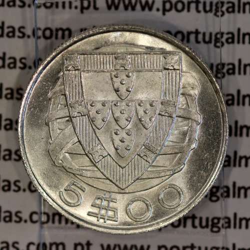 Portugal, silver coin of 5 Escudos 1947, 5$00 1947 silver coin of the Portuguese Republic, (UNC), World Coins Portugal KM 581