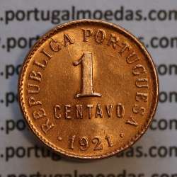 1 centavo 1921 Bronze da República Portuguesa, (Soberba), World Coins Portugal KM 565, Alberto Gomes R.01.05. a