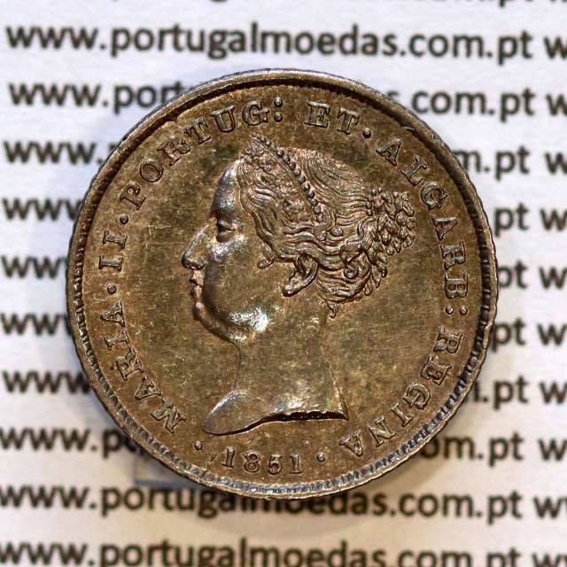 Portugal, silver coin of 100 réis 1851 of D. Maria II, Silver Tostão of 1851, (XF/UNC), World Coins Portugal KM 488