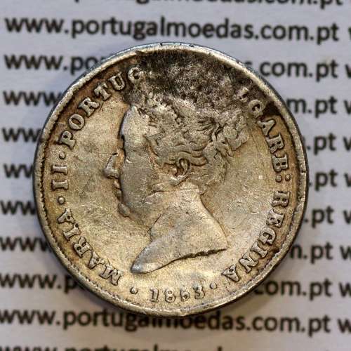 Portugal, silver coin of 100 réis 1853 of D. Maria II, Silver Tostão of 1853, (VG), World Coins Portugal KM 488