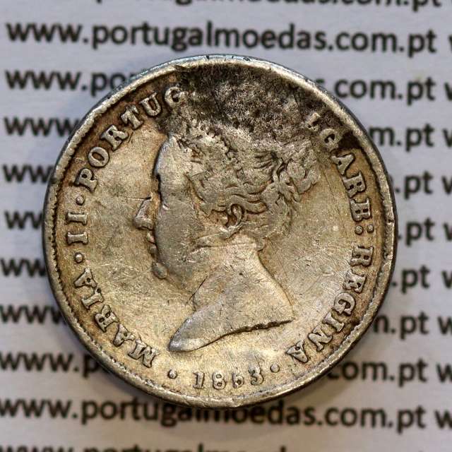 100 réis 1853 prata D. Maria II, Tostão prata 1853, (BC-/Reg), World Coins Portugal KM 488