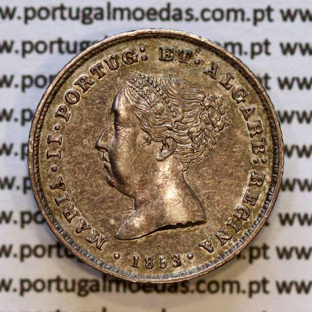 Portugal, silver coin of 100 réis 1853 of D. Maria II, Silver Tostão of 1853, (EF/UNC), World Coins Portugal KM 488
