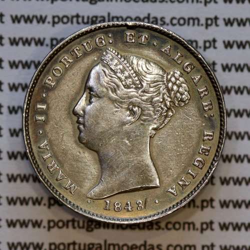 Portugal, silver coin of 200 réis 1843 of D. Maria II, Silver two Tostões of 1843, (VF-), World Coins Portugal KM 474