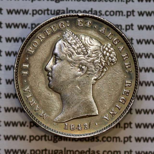 200 réis 1843 prata D. Maria II, 2 Tostões prata 1843, (MBC-), World Coins  Portugal KM 474