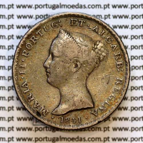 500 réis 1841 prata D. Maria II, 5 Tostões prata 1841, (BC+), World Coins Portugal KM 471
