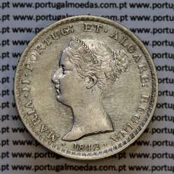 ortugal, silver coin of 500 réis 1842 of D. Maria II, Silver 5 Tostões of 1842, (VF), World Coins Portugal KM 471