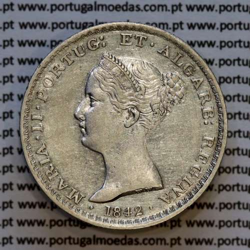 ortugal, silver coin of 500 réis 1842 of D. Maria II, Silver 5 Tostões of 1842, (VF), World Coins Portugal KM 471